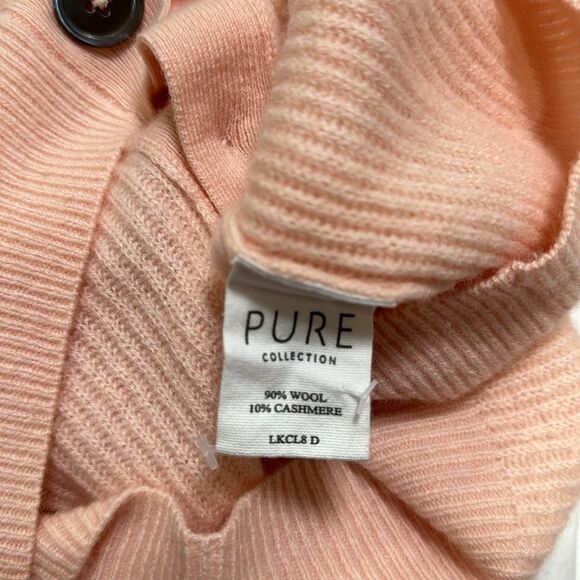PURE COLLECTION RIBBED V-NECK CARDIGAN. PEACH SORBET - Picture 8 of 8